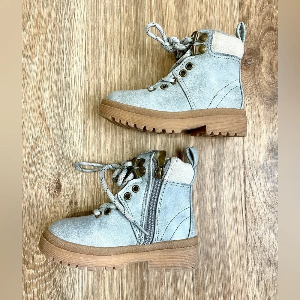 Cotton On CRAFTED Hiker Boots Toddler Blue Lace-Up Zip Ankle Boots Size 8